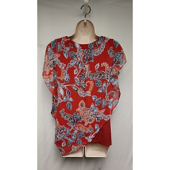 Apt. 9 Flowry Multicolor Red Plaid Floral Blouse Size Medium - Picture 4 of 8